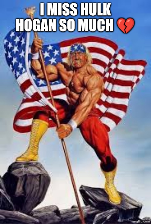 Hulk Hogan American Flag | I MISS HULK HOGAN SO MUCH 💔 | image tagged in hulk hogan american flag | made w/ Imgflip meme maker