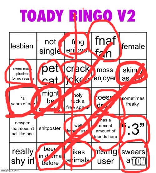 toady bingo v2 | TON | image tagged in toady bingo v2 | made w/ Imgflip meme maker
