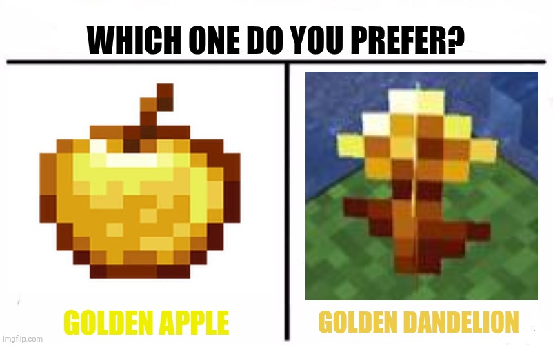 Who Would Win Blank | WHICH ONE DO YOU PREFER? GOLDEN APPLE; GOLDEN DANDELION | image tagged in memes,minecraft,gold | made w/ Imgflip meme maker