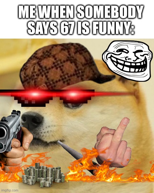 STOP SAYING 67!!!!!!! | ME WHEN SOMEBODY SAYS 67 IS FUNNY: | image tagged in memes,doge | made w/ Imgflip meme maker