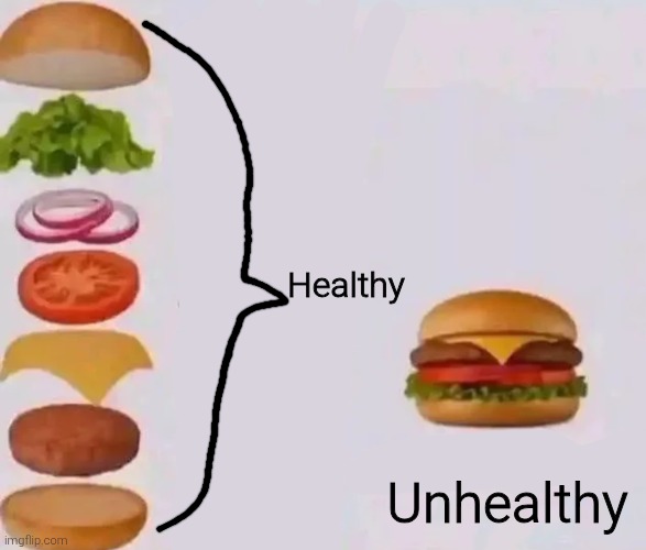 Healthy; Unhealthy | image tagged in meme,memes,funny,funny meme,funny memes | made w/ Imgflip meme maker