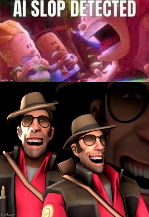 image tagged in ai slop detected,sniper laughing | made w/ Imgflip meme maker
