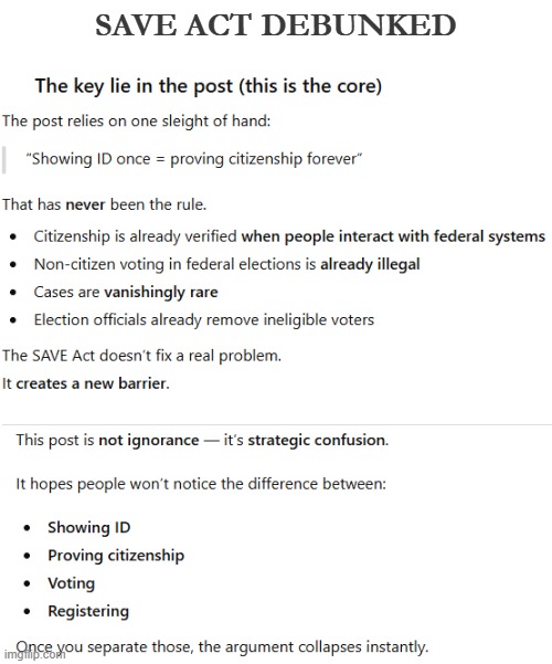 SAVE ACT Debunked - Election Interference | SAVE ACT DEBUNKED | image tagged in save act,election,republicans,conservatives,donald trump | made w/ Imgflip meme maker
