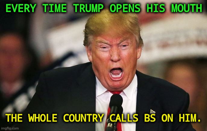 America has caught on. | EVERY TIME TRUMP OPENS HIS MOUTH; THE WHOLE COUNTRY CALLS BS ON HIM. | image tagged in crazy trump,trump,liar,bs | made w/ Imgflip meme maker