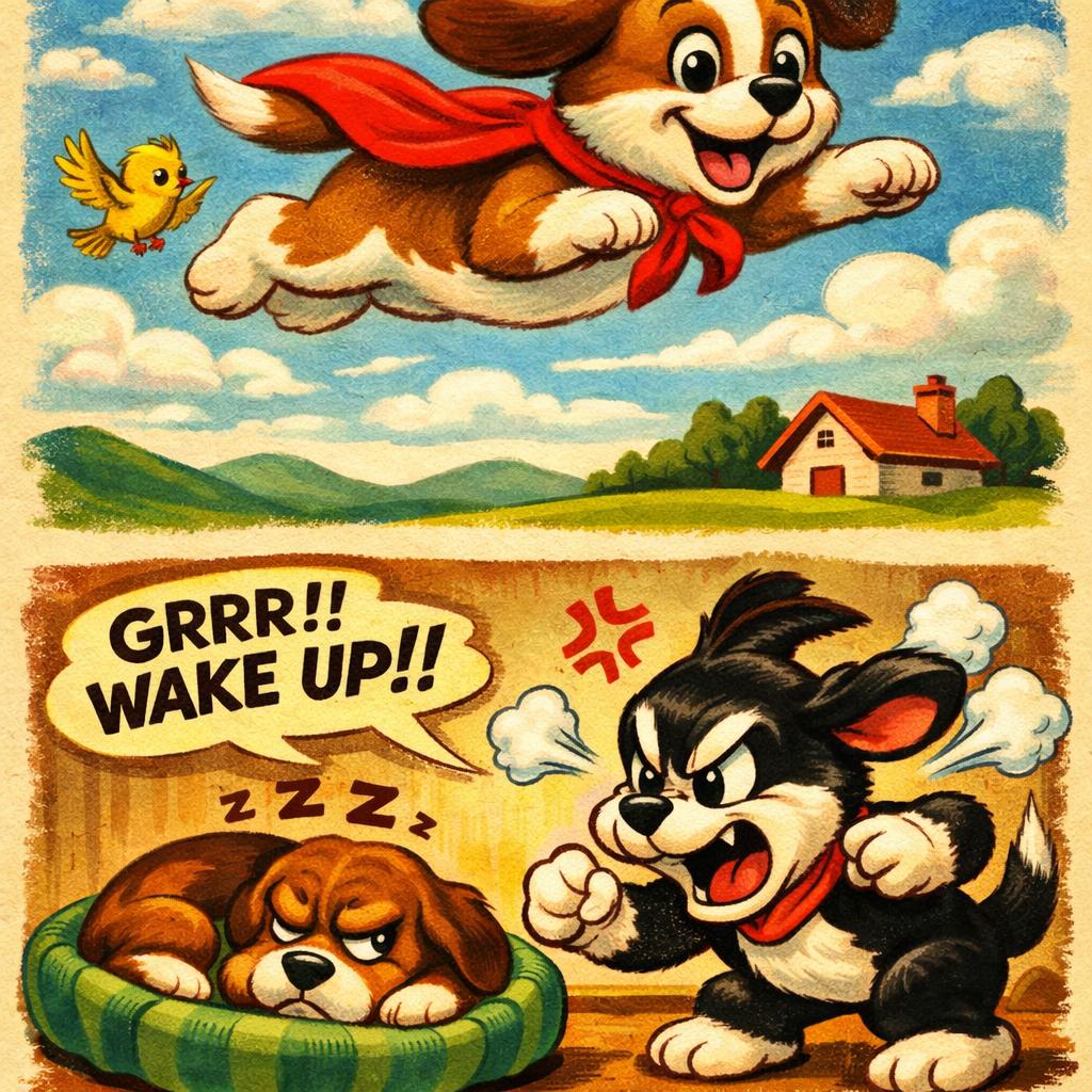 on the top make a flying dog and on the bottom make a sleeping d Blank Meme Template