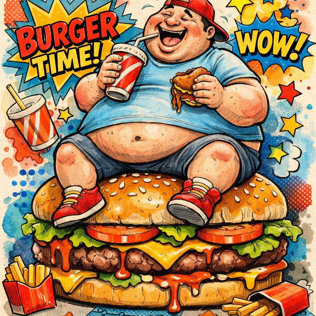 fat obese dude on a burger Blank Meme Template