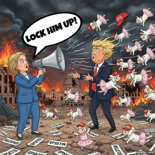 HILLARY CAN'T WAIT TO TESTIFY | LOCK HIM UP! | image tagged in lock him up,trump,jeffrey epstein,epstein,hillary clinton,make america great again | made w/ Imgflip meme maker