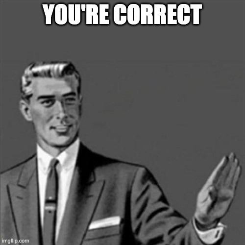 Correction guy | YOU'RE CORRECT | image tagged in correction guy | made w/ Imgflip meme maker