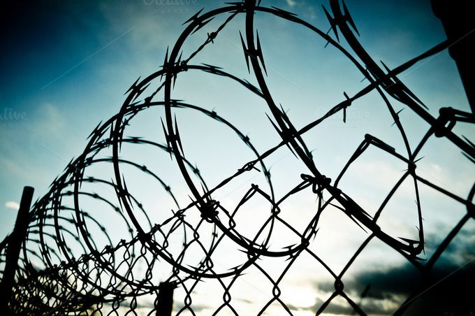 Barbe wire fence rolled razor wire concentration camp Blank Meme Template