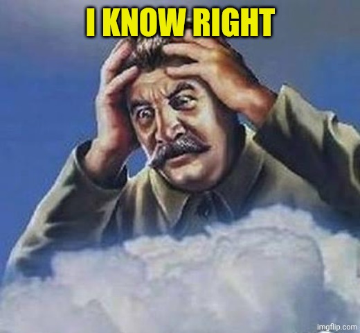 Worrying Stalin | I KNOW RIGHT | image tagged in worrying stalin | made w/ Imgflip meme maker