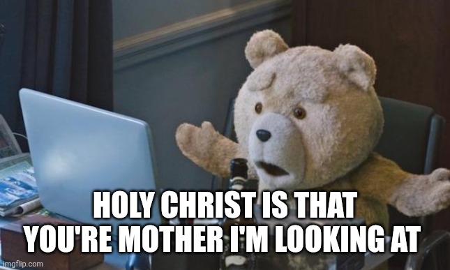 Ted 2 computer | HOLY CHRIST IS THAT YOU'RE MOTHER I'M LOOKING AT | image tagged in ted 2 computer | made w/ Imgflip meme maker