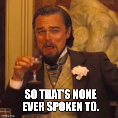 SO THAT'S NONE EVER SPOKEN TO. | image tagged in memes,laughing leo | made w/ Imgflip meme maker