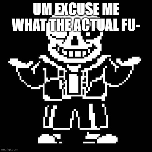 I didn't see spinel mod vote..? He's talking abt some "Will stuff" (Not trying to make people mad or anything) | UM EXCUSE ME WHAT THE ACTUAL FU- | image tagged in sans undertale | made w/ Imgflip meme maker