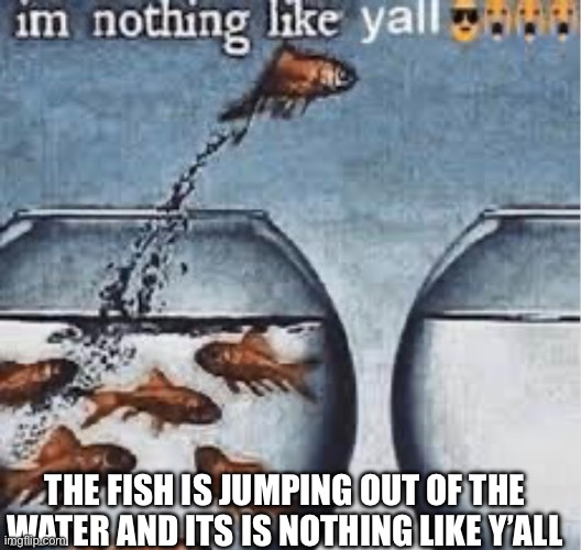 if THIS IMAGE gets EXACTLY 49 upvotes I will do NOTHING | THE FISH IS JUMPING OUT OF THE WATER AND ITS IS NOTHING LIKE Y’ALL | image tagged in memes,funny,funny memes,fun,meme,funny meme | made w/ Imgflip meme maker