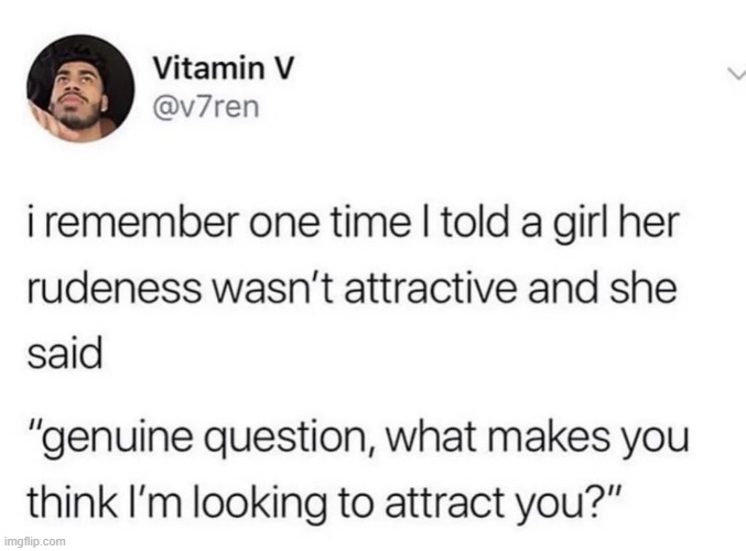 image tagged in girl,rudeness,attractive | made w/ Imgflip meme maker