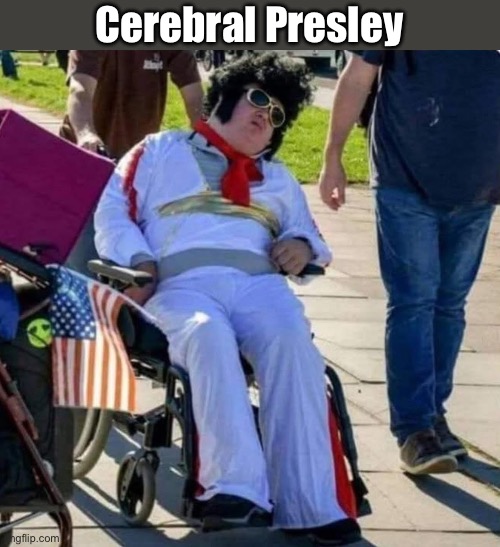 Cerebrelvis | Cerebral Presley | image tagged in elvis,elvis presley,cerebral palsy,bad taste,bad pun | made w/ Imgflip meme maker