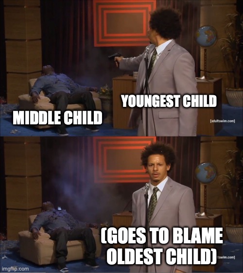 Who Killed Hannibal | YOUNGEST CHILD; MIDDLE CHILD; (GOES TO BLAME OLDEST CHILD) | image tagged in memes,who killed hannibal | made w/ Imgflip meme maker
