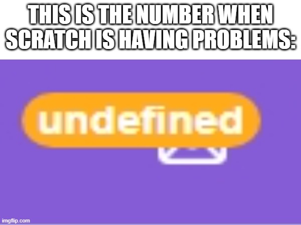 Number "Undefined" | THIS IS THE NUMBER WHEN SCRATCH IS HAVING PROBLEMS: | image tagged in undefined,number,scratch,problems,meme,messages | made w/ Imgflip meme maker