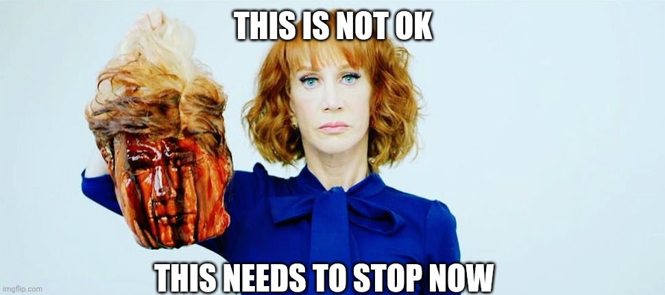 Trump Head Kathy Griffin | THIS IS NOT OK THIS NEEDS TO STOP NOW | image tagged in trump head kathy griffin | made w/ Imgflip meme maker