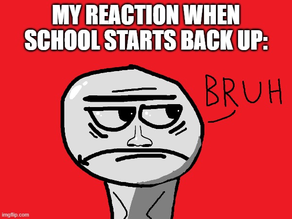 Bruh... | MY REACTION WHEN SCHOOL STARTS BACK UP: | image tagged in bruh,ms-paint,funny memes,school meme | made w/ Imgflip meme maker