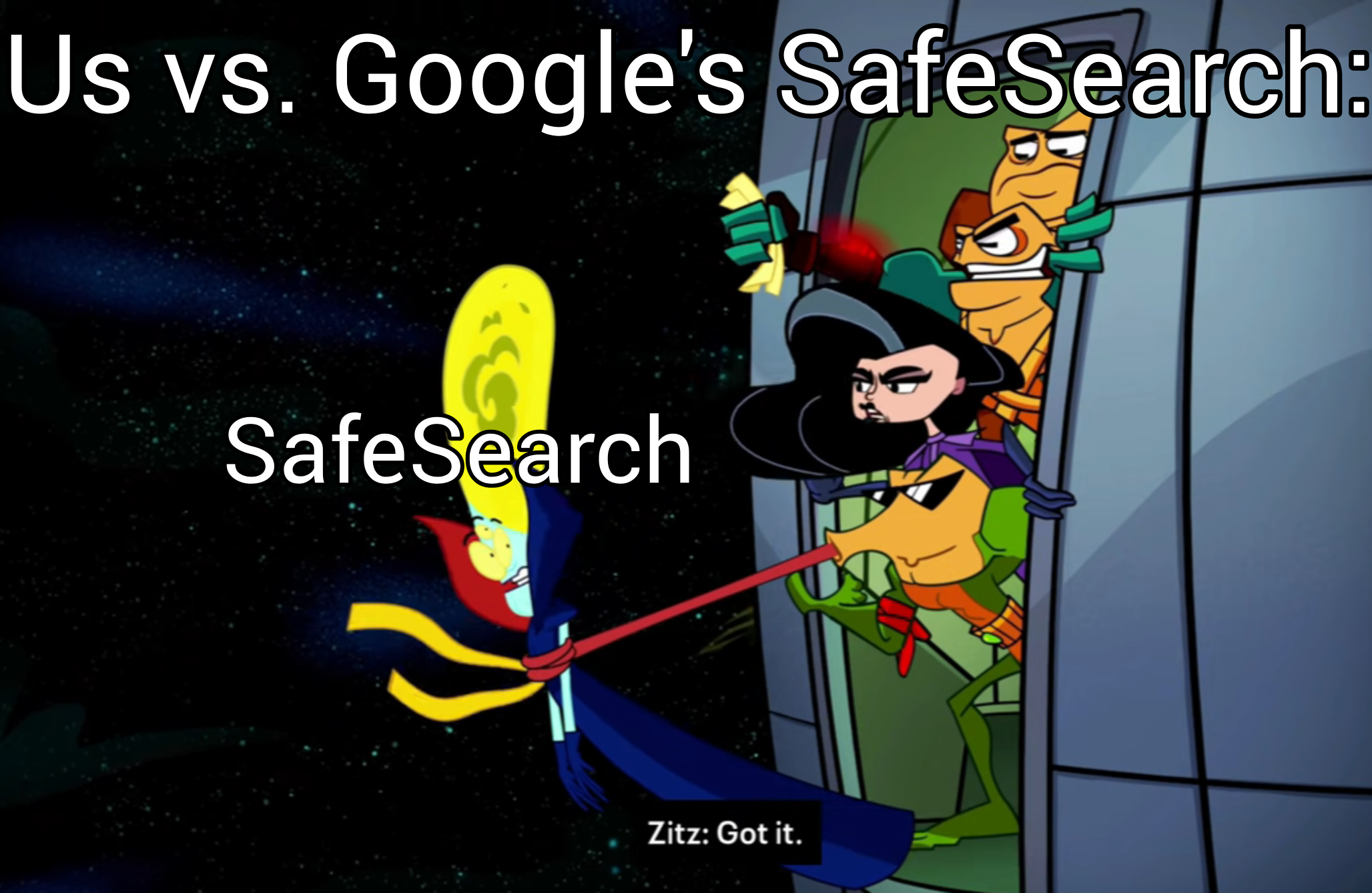 Us vs. Google's SafeSearch (Battletoads meme) Blank Meme Template