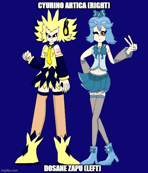 Cyurino Artica & Dosane Zapu | CYURINO ARTICA (RIGHT); DOSANE ZAPU (LEFT) | image tagged in vocaloid,pokemon,articuno,zapdos | made w/ Imgflip meme maker