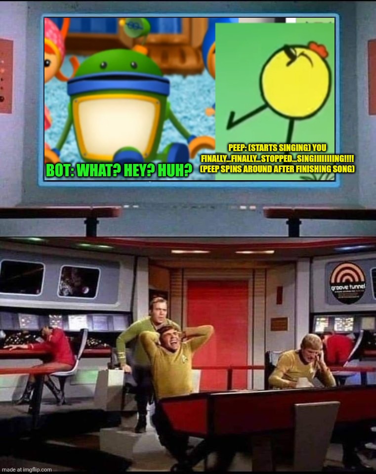 STAR TREK CREW COVERS THEIR EARS peep's loud singing Blank Meme Template