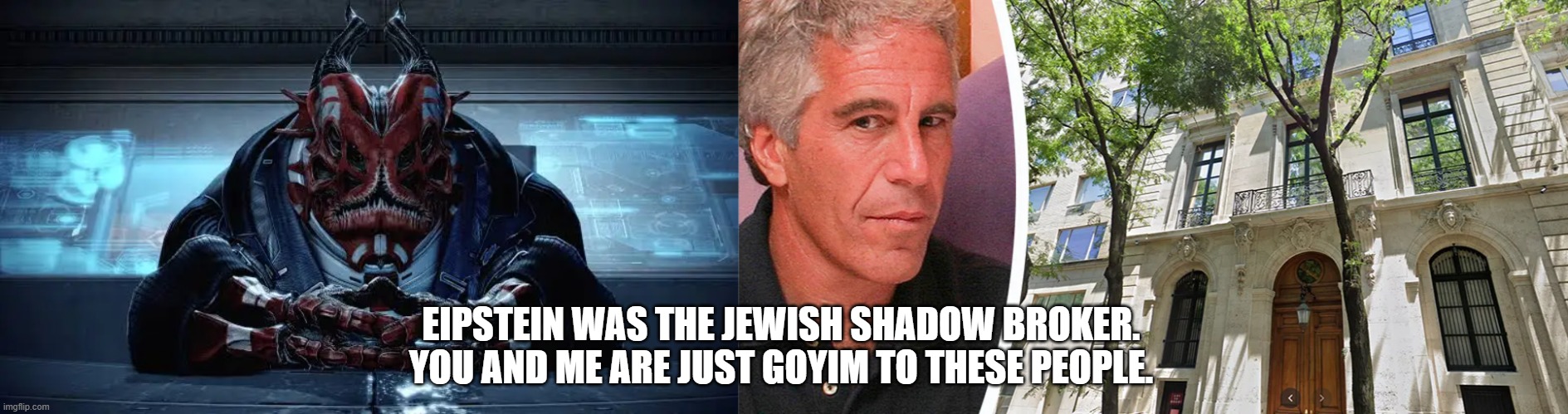 We are all goyim to these people | EIPSTEIN WAS THE JEWISH SHADOW BROKER. YOU AND ME ARE JUST GOYIM TO THESE PEOPLE. | image tagged in goyim,jewish,shador broker,mass effect | made w/ Imgflip meme maker