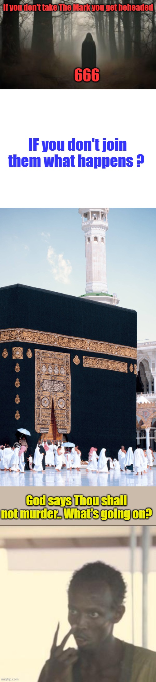 Remember the book demands they lie to the infidel non believer | If you don't take The Mark you get beheaded; 666; IF you don't join them what happens ? God says Thou shall not murder.. What's going on? | image tagged in memes,look at me | made w/ Imgflip meme maker