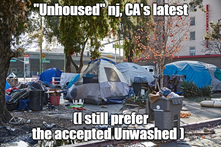 "Unhoused" nj, CA's latest (I still prefer the accepted Unwashed ) | made w/ Imgflip meme maker