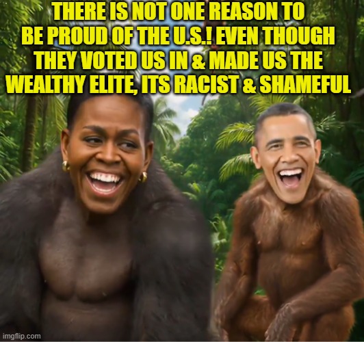 THERE IS NOT ONE REASON TO BE PROUD OF THE U.S.! EVEN THOUGH THEY VOTED US IN & MADE US THE WEALTHY ELITE, ITS RACIST & SHAMEFUL | made w/ Imgflip meme maker