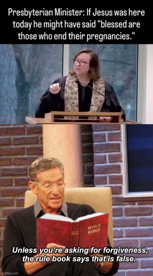Beware the false prophet? | Unless you’re asking for forgiveness, the rule book says that is false. | image tagged in maury bible,politics lol,memes | made w/ Imgflip meme maker
