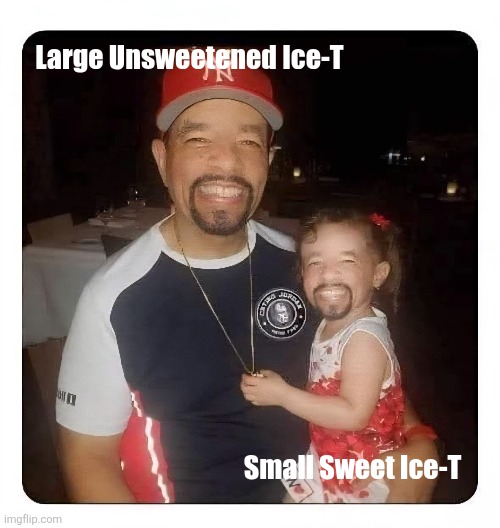 Two Ice-Ts | Large Unsweetened Ice-T; Small Sweet Ice-T | image tagged in ice,rapper,hip hop,music,family,funny memes | made w/ Imgflip meme maker