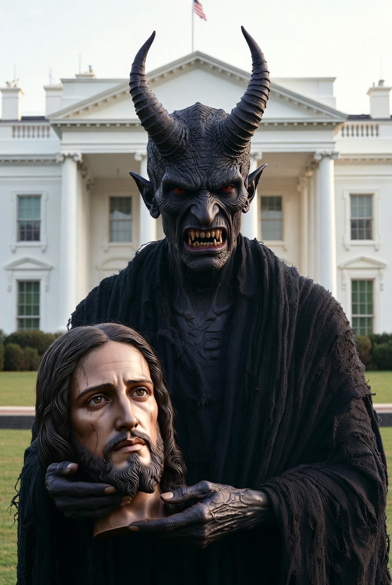 Satan mask Jesus Christ White House Blank Meme Template