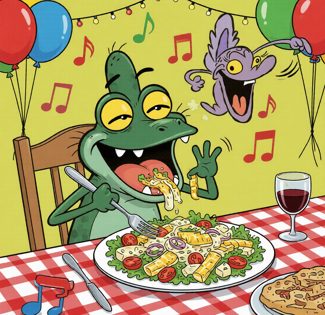 Jamal The Funny Frog eats caesar salad Blank Meme Template