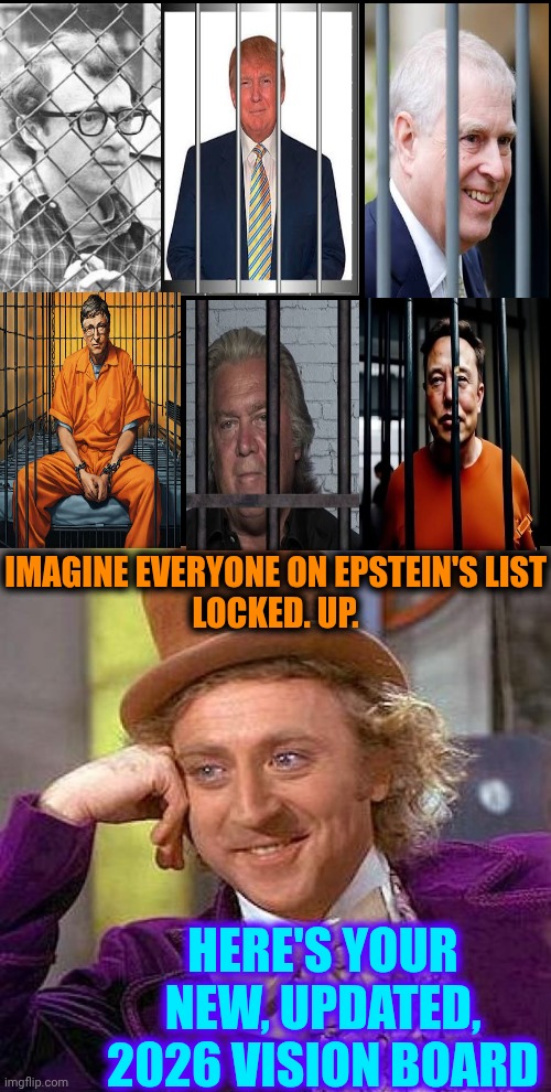 Disgusting Scum Sucking Mental Degerates Belong In PRISON Where They Can Ape Each Other! | IMAGINE EVERYONE ON EPSTEIN'S LIST
LOCKED. UP. HERE'S YOUR NEW, UPDATED, 2026 VISION BOARD | image tagged in memes,2026 vision board,degenerates,disgusting,maga,pathetic | made w/ Imgflip meme maker