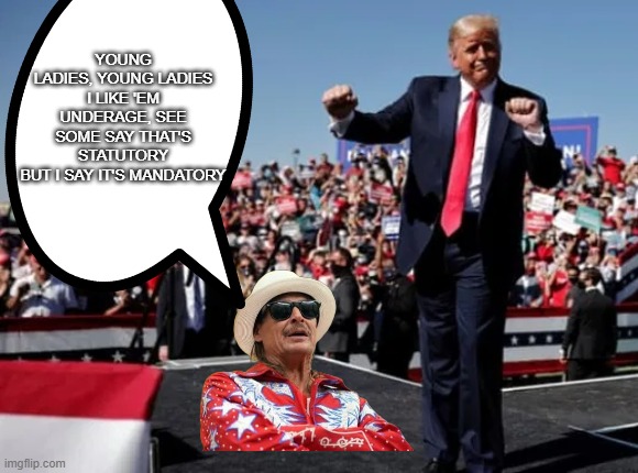 Now we know why they picked Kid Rock | YOUNG LADIES, YOUNG LADIES
I LIKE 'EM UNDERAGE, SEE
SOME SAY THAT'S STATUTORY
BUT I SAY IT'S MANDATORY | image tagged in kid rock,trump,donald trump,jeffrey epstein,epstein,superbowl | made w/ Imgflip meme maker