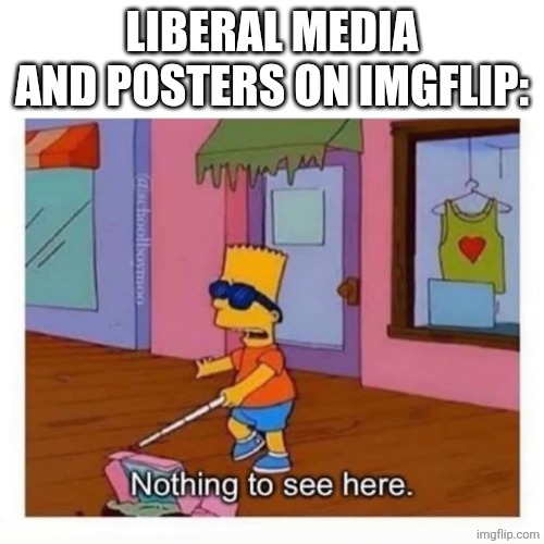 LIBERAL MEDIA AND POSTERS ON IMGFLIP: | image tagged in blind bart simpson | made w/ Imgflip meme maker