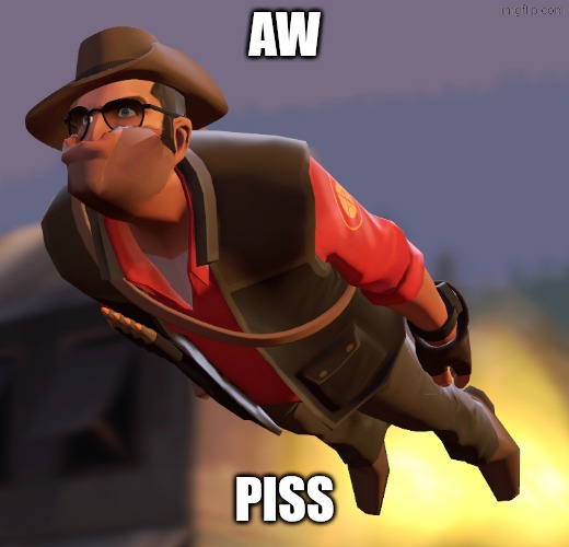 TF2 sniper cruise missle | AW PISS | image tagged in tf2 sniper cruise missle | made w/ Imgflip meme maker