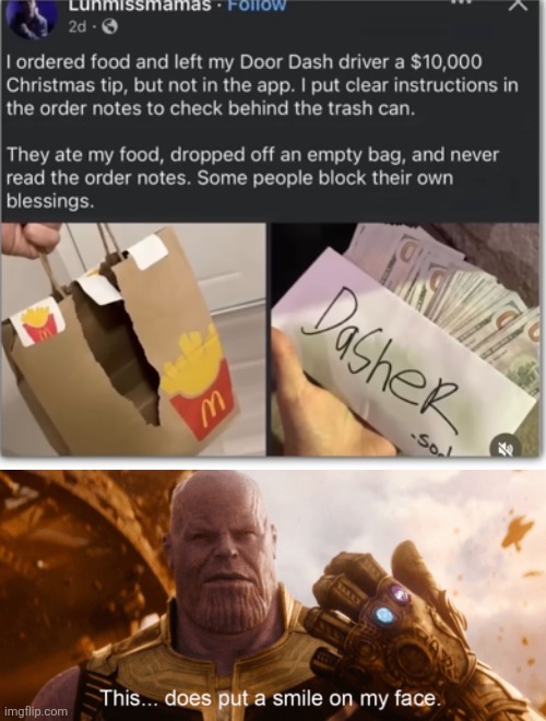 idk if this is real but holy | image tagged in this does put a smile to my face,doordash,presents,mcdonalds,thief,karma | made w/ Imgflip meme maker