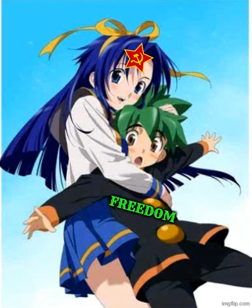 suppression of civil liberties. Mamoru-kun ni Megami no Shukufuku o! anti communist propaganda | FREEDOM | image tagged in anime,propaganda | made w/ Imgflip meme maker