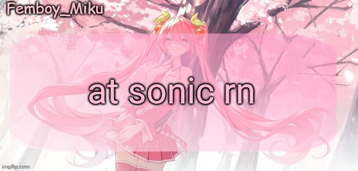 Femboy Miku sakura miku announcement | at sonic rn | image tagged in femboy miku sakura miku anouncment | made w/ Imgflip meme maker