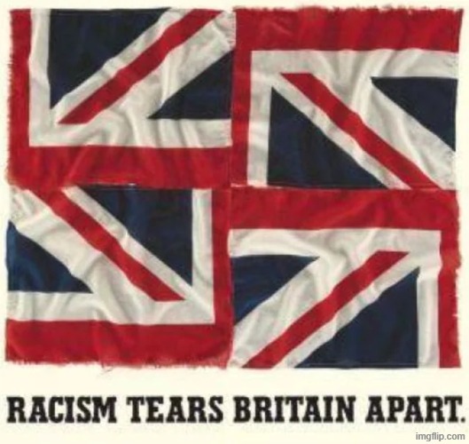 "Racism tears Britain apart." - 2002 NUS/UJS Poster | image tagged in great britain,bigotry,nazi,britain,united kingdom,propaganda | made w/ Imgflip meme maker