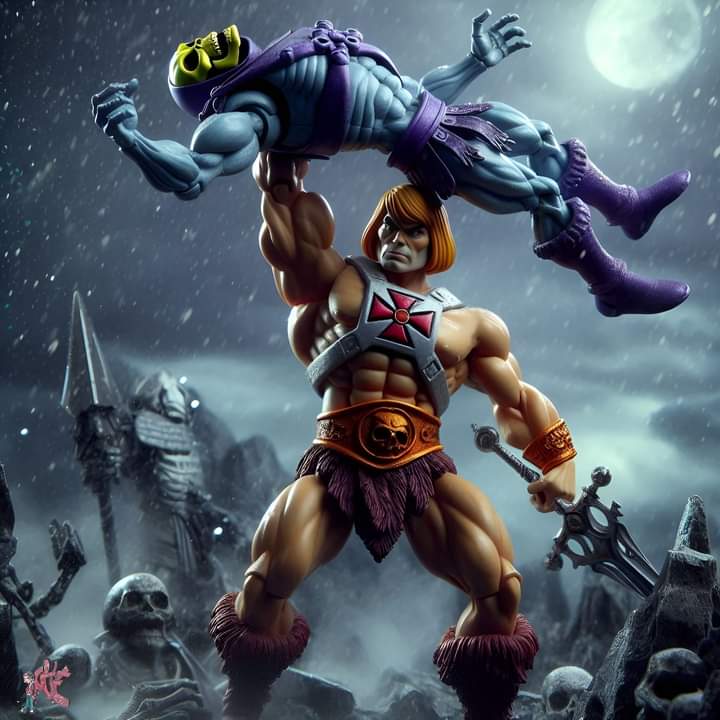 Skeletor conquered by He-Man Blank Meme Template