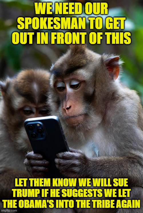 Monkeys everywhere are outraged! Riots in major cities, Lock up your jordans! | WE NEED OUR SPOKESMAN TO GET OUT IN FRONT OF THIS; LET THEM KNOW WE WILL SUE TRUMP IF HE SUGGESTS WE LET THE OBAMA'S INTO THE TRIBE AGAIN | image tagged in riots,obama,barack obama,michelle obama,monkeys,donald trump | made w/ Imgflip meme maker