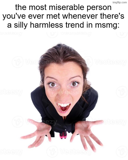 get a life like genuinely it's not that deep | the most miserable person you've ever met whenever there's a silly harmless trend in msmg: | made w/ Imgflip meme maker