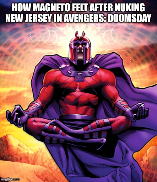 Context in comments | HOW MAGNETO FELT AFTER NUKING NEW JERSEY IN AVENGERS: DOOMSDAY | image tagged in magneto,marvel,avengers,doomsday | made w/ Imgflip meme maker