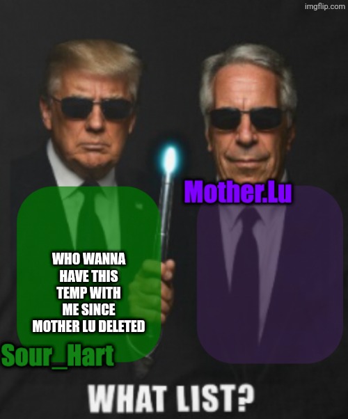 Sour_Hart/Mother.Lu shared temp | WHO WANNA HAVE THIS TEMP WITH ME SINCE MOTHER LU DELETED | image tagged in sour_hart/mother lu shared temp | made w/ Imgflip meme maker