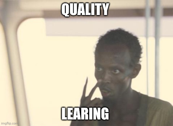 Quality Learing | QUALITY; LEARING | image tagged in memes,i'm the captain now,quality learing | made w/ Imgflip meme maker