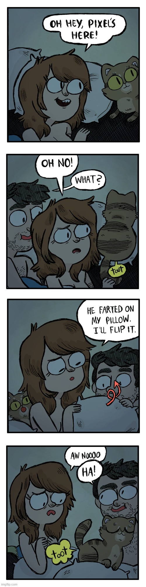 image tagged in cat,bed,pillow,fart,farting,eww | made w/ Imgflip meme maker